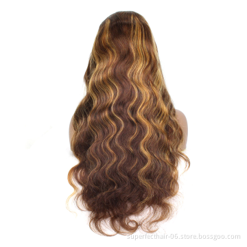 12A Glueless Highlight Colored Human Hair Wigs For Black Women 4/27 Color Brazilian Virgin Hair Lace Front Wigs